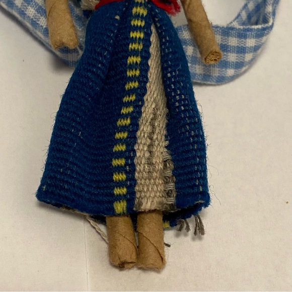 Vintage Folk Art Asian DOLL Fabric Handmade Cloth Necklace Blue Check Tie - Picture 14 of 15